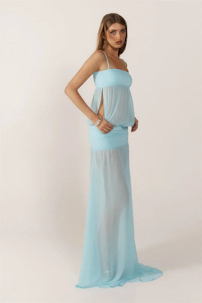Amora™ Blue Sheer Maxi Dress