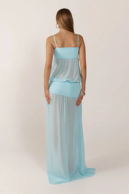 Amora™ Blue Sheer Maxi Dress