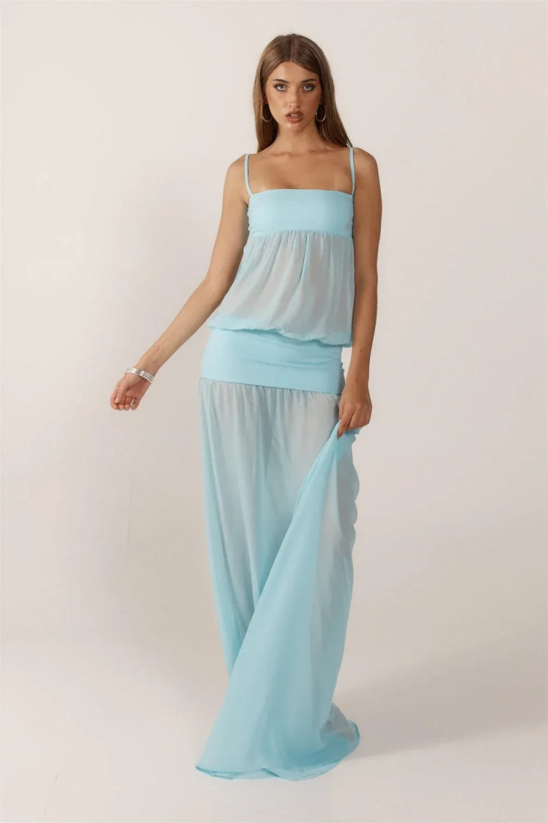 Amora™ Blue Sheer Maxi Dress