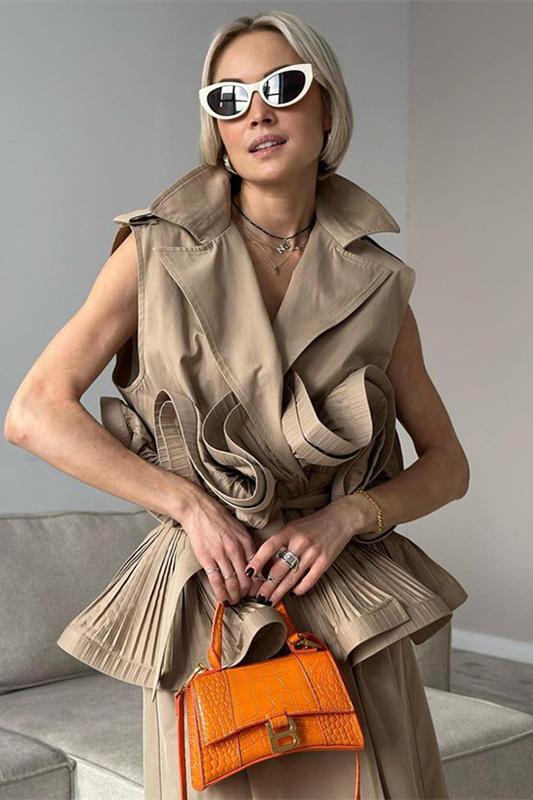 Amora™ Suzanne Yaka Yaka Volanlı Polyester Üst