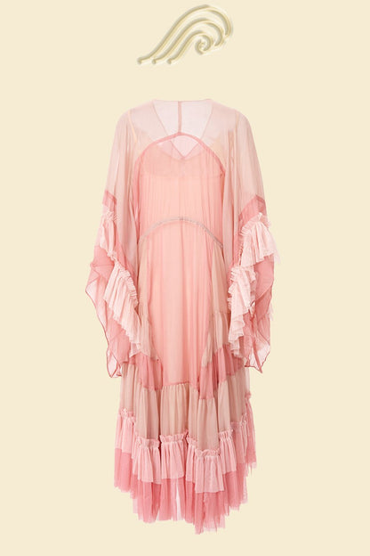 Amora™ Katie Mesh Degrade Pembe Midi Uzun Elbise