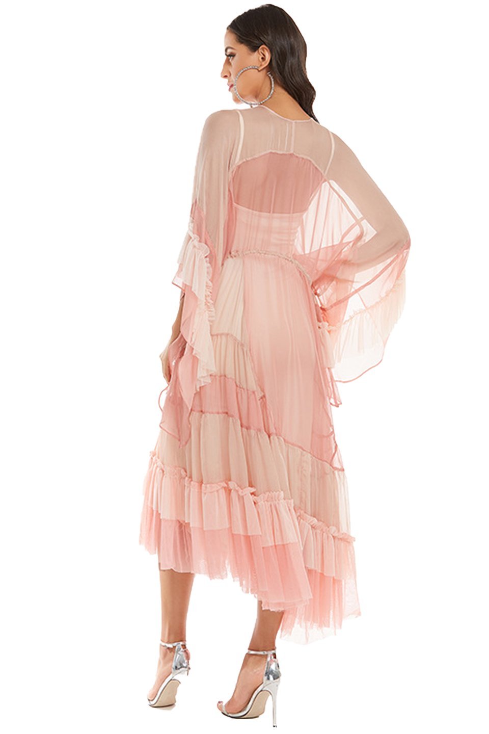 Amora™ Katie Mesh Degrade Pembe Midi Uzun Elbise