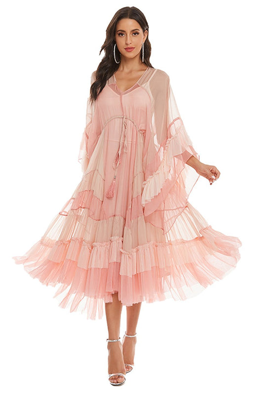 Amora™ Katie Mesh Degrade Pembe Midi Uzun Elbise