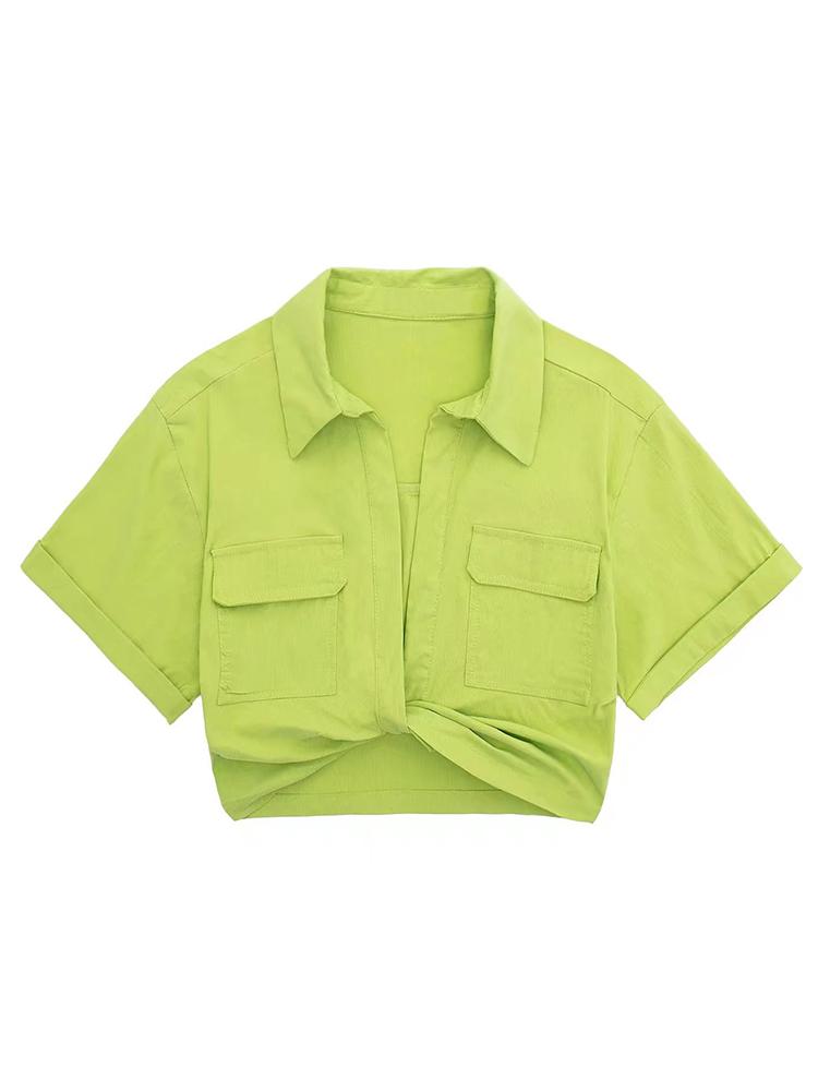 Amora™ Kay Twisted Crop Keten Bluz