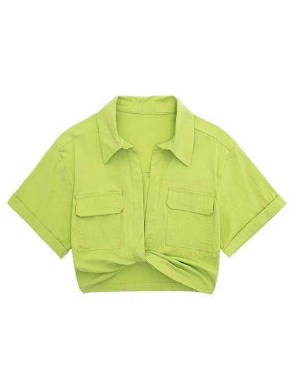 Amora™ Kay Twisted Crop Keten Bluz