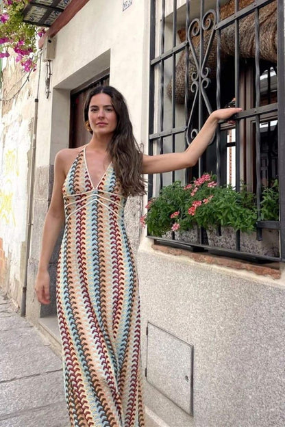 Amora™ Lydia Halter Yaka Tığ İşi Uzun Elbise
