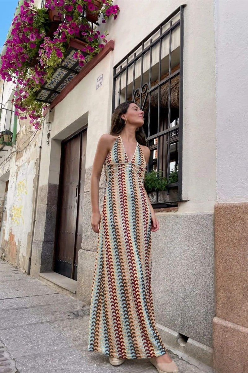 Amora™ Lydia Halter Yaka Tığ İşi Uzun Elbise