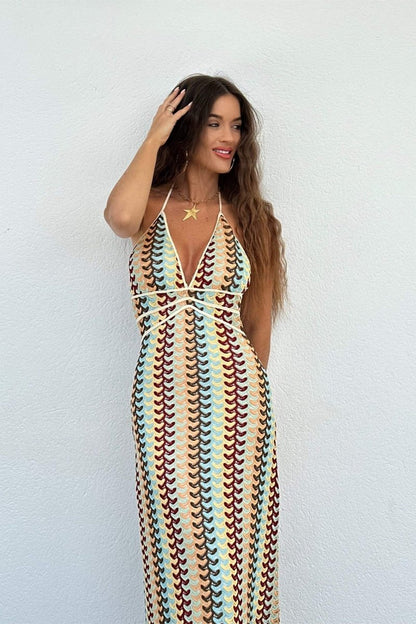 Amora™ Lydia Halter Yaka Tığ İşi Uzun Elbise