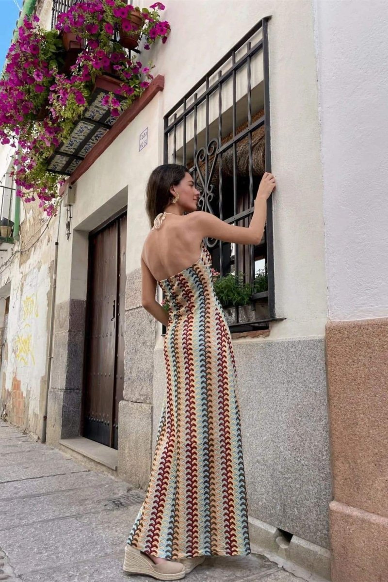 Amora™ Lydia Halter Yaka Tığ İşi Uzun Elbise