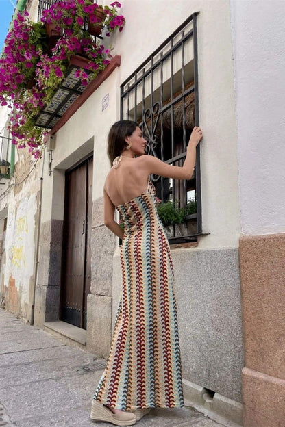 Amora™ Lydia Halter Yaka Tığ İşi Uzun Elbise