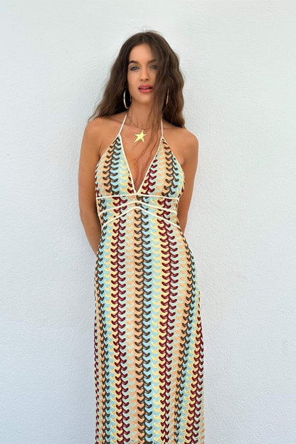 Amora™ Lydia Halter Yaka Tığ İşi Uzun Elbise