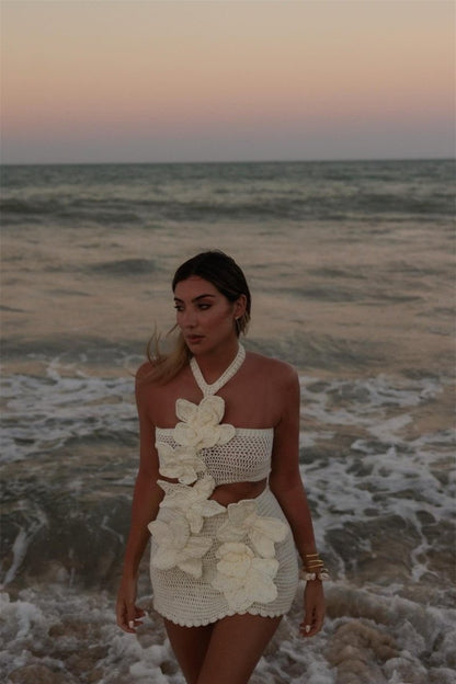 Amora™ Martha Halter Örme Çiçekli Mini Elbise