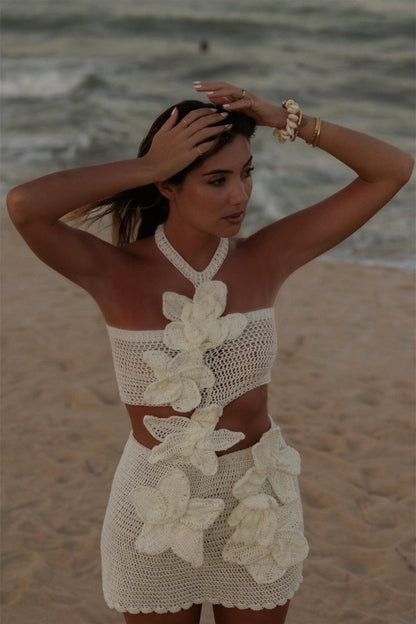 Amora™ Martha Halter Örme Çiçekli Mini Elbise