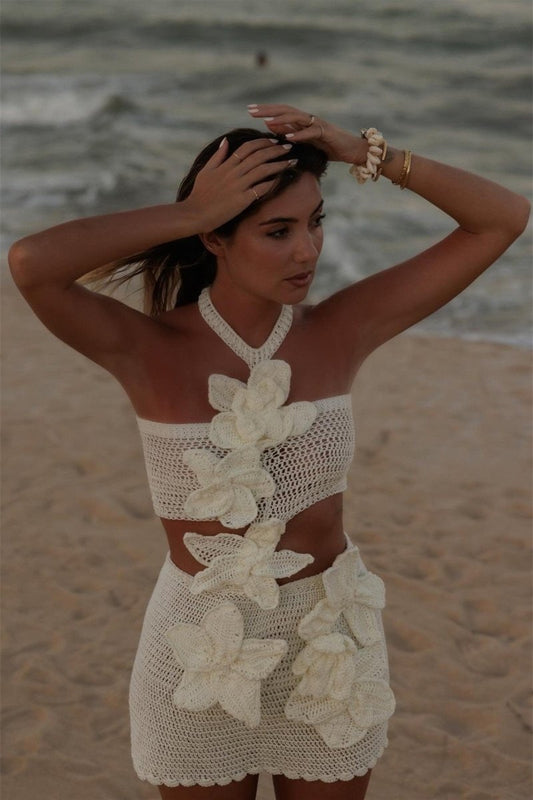Amora™ Martha Halter Örme Çiçekli Mini Elbise