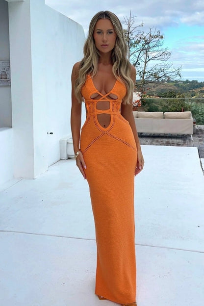 Amora™ Megan Örme Hollow Out Uzun Elbise