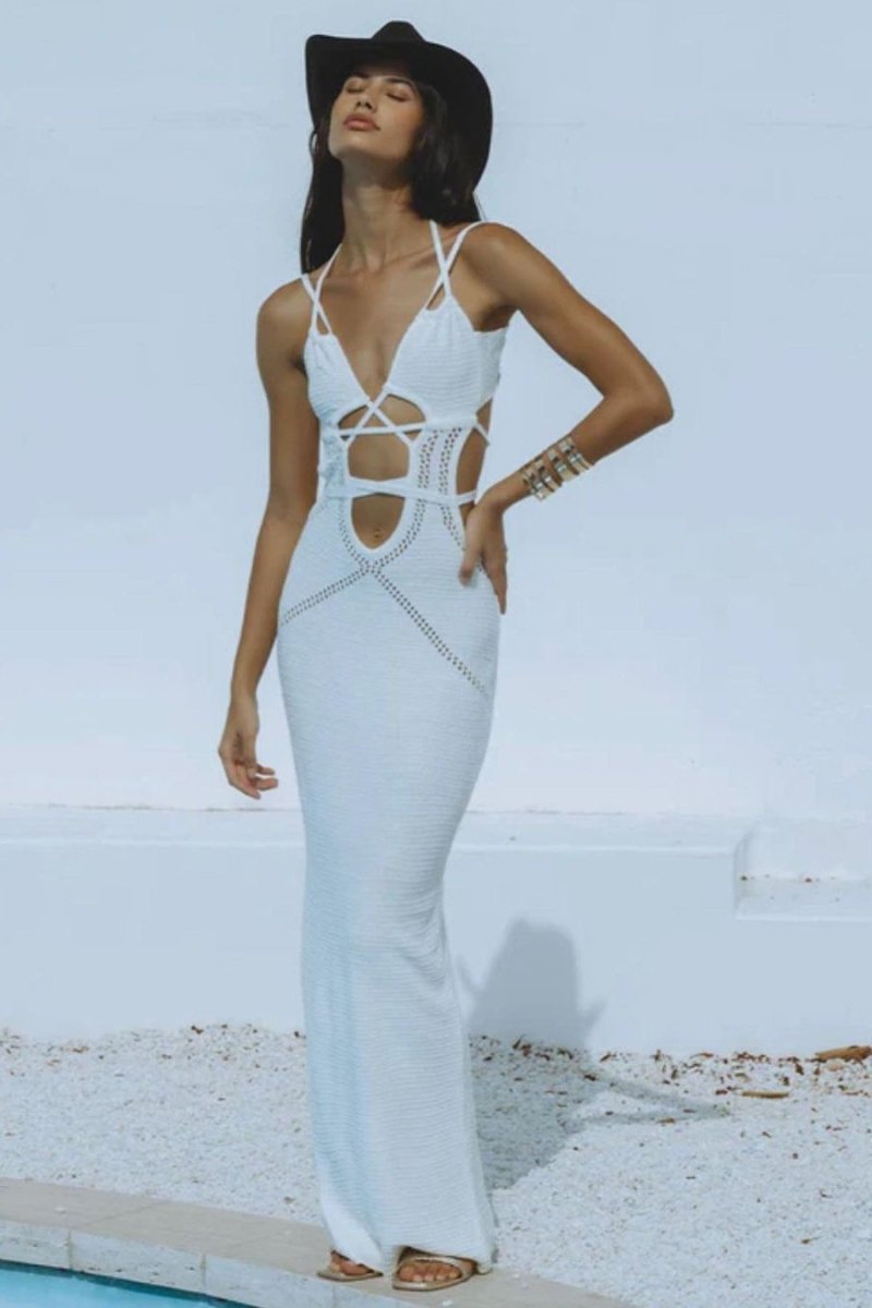 Amora™ Megan Örme Hollow Out Uzun Elbise