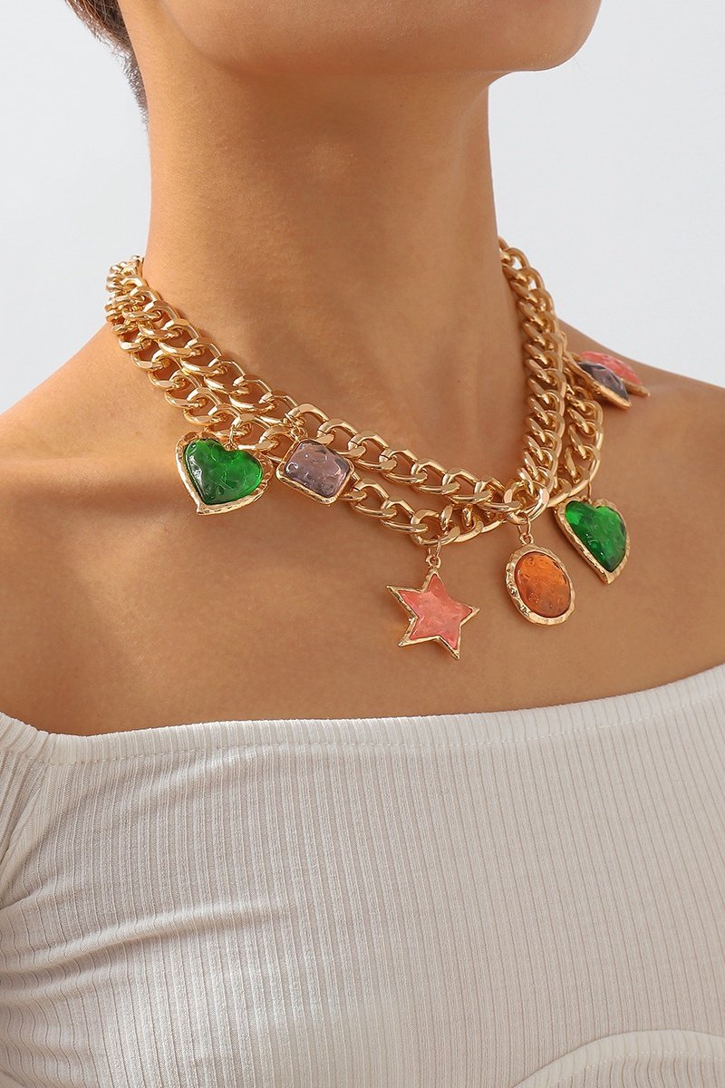 Amora™ Metalik Vintage Taşlı Kolye