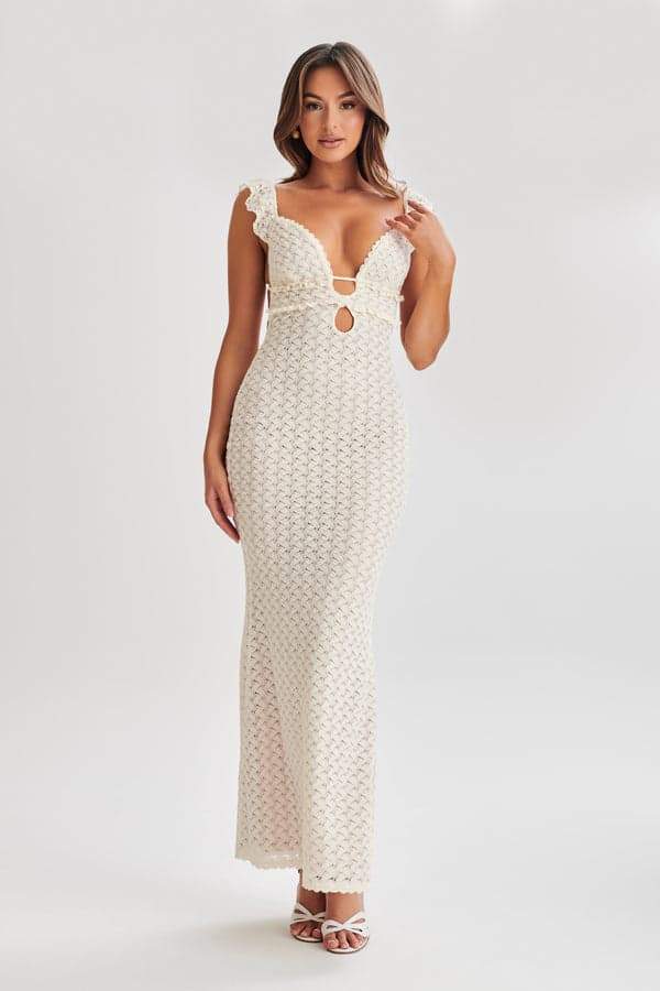 Amora™ Muriel Ruffle Cut-out Örme Uzun Elbise