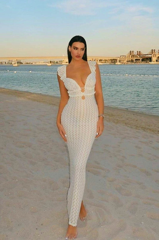 Amora™ Muriel Ruffle Cut-out Örme Uzun Elbise