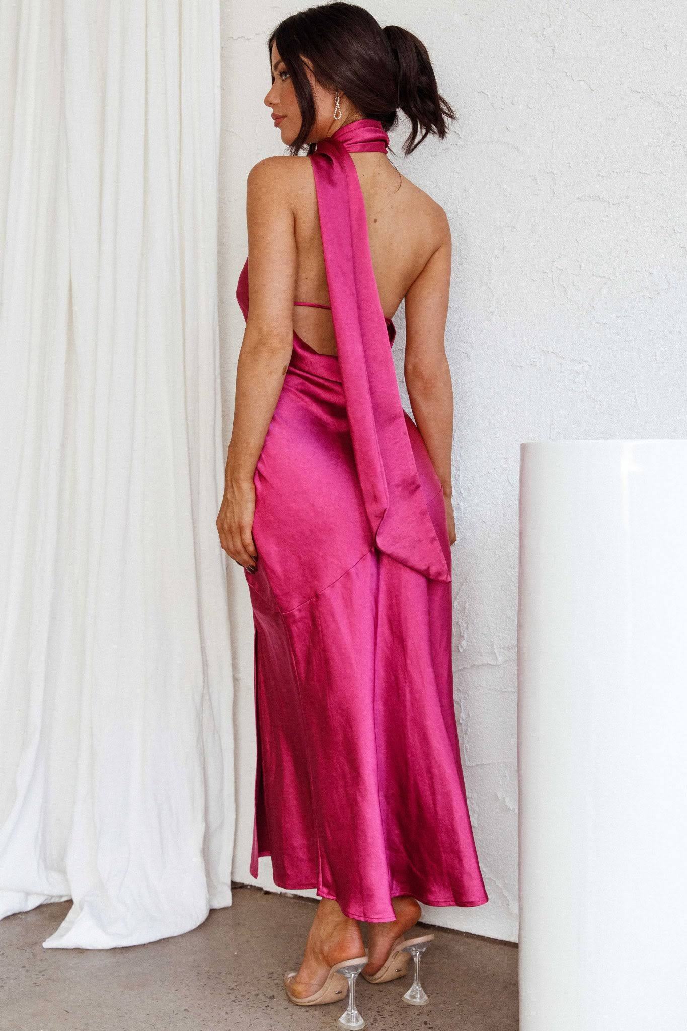 Amora™ Nad Cowl Halter Yaka Saten Midi Elbise
