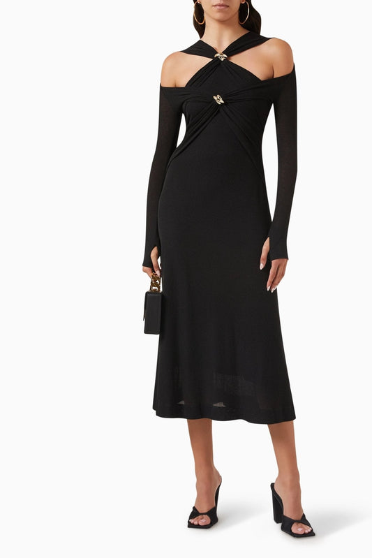 Amora™ Nita Cut-out Çapraz Göğüs Midi Örgü Elbise
