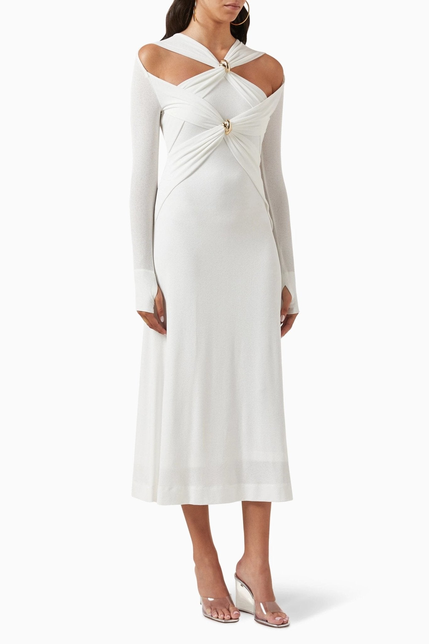 Amora™ Nita Cut-out Çapraz Göğüs Midi Örgü Elbise