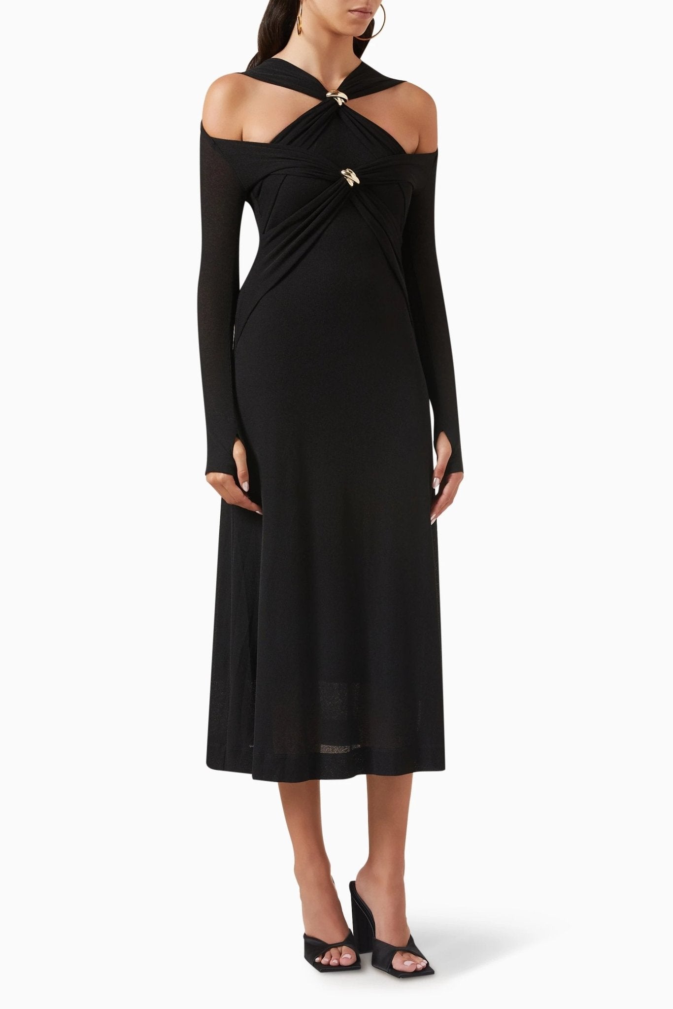 Amora™ Nita Cut-out Çapraz Göğüs Midi Örgü Elbise