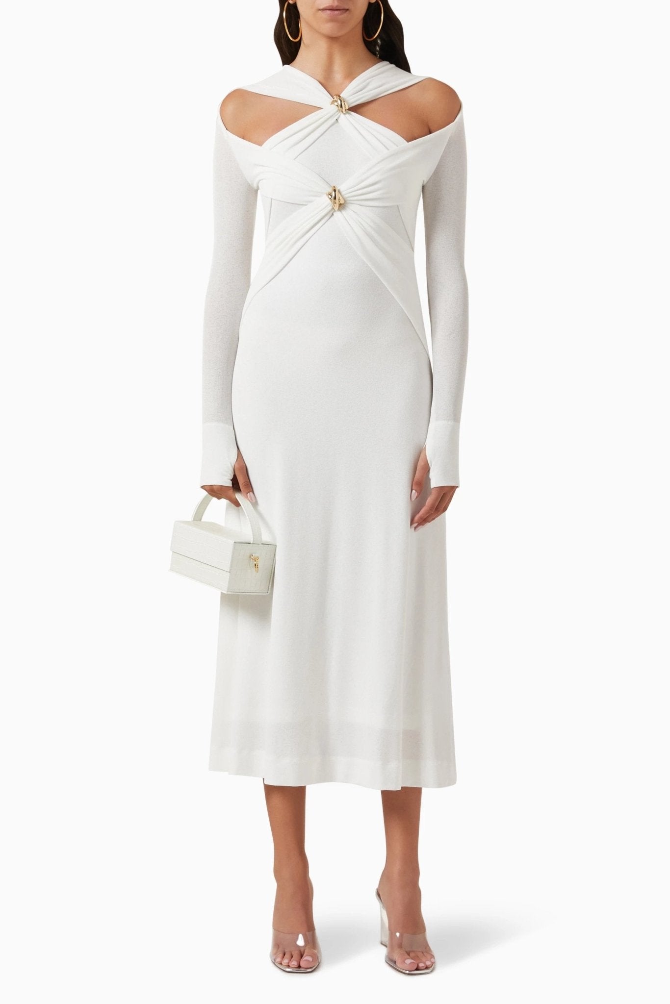 Amora™ Nita Cut-out Çapraz Göğüs Midi Örgü Elbise