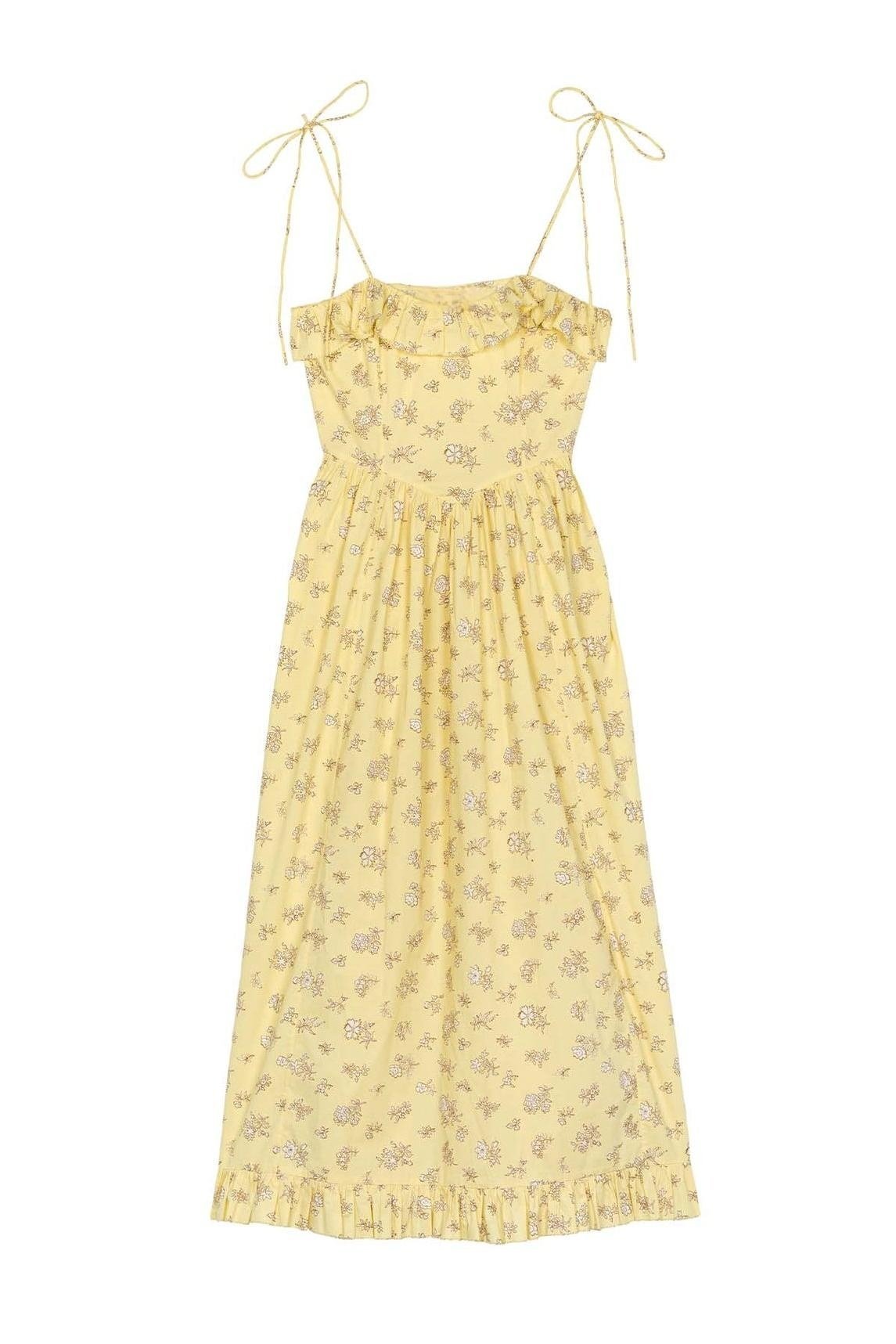 Amora™ Novia Baskılı Volanlı Kesim Slip Midi Elbise