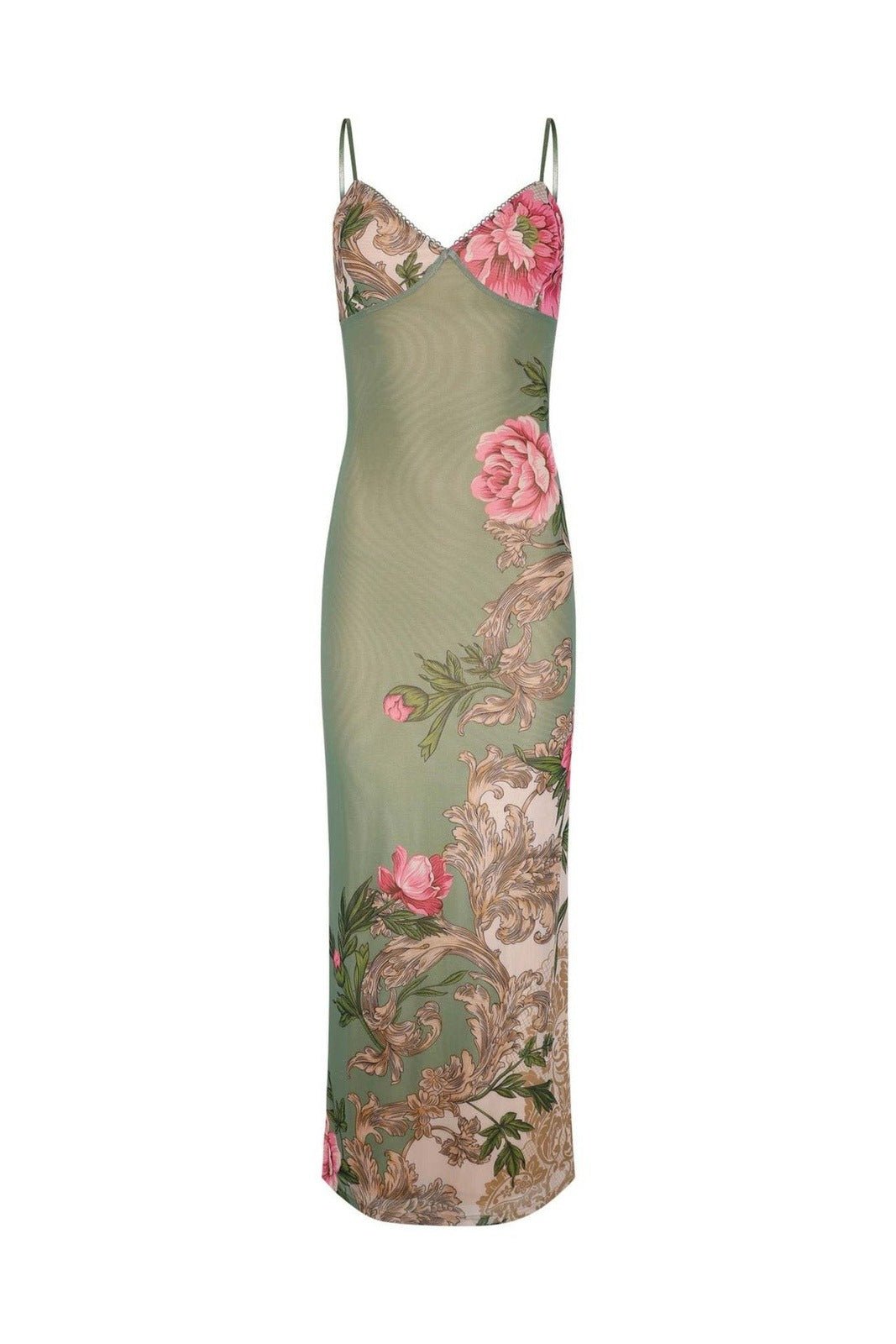 Amora™ Patti Baskılı Vücuda Oturan Slip Uzun Elbise