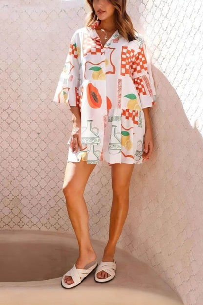 Amora™ Etnik Stil Bol Gömlek Kısa Elbise