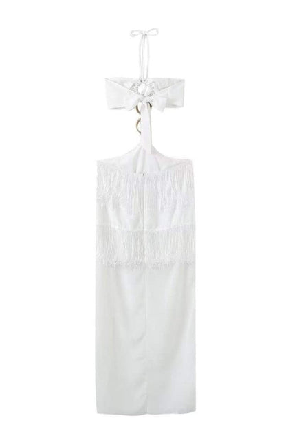 Amora™ Rebecca Halter Yaka Püsküllü Uzun Elbise