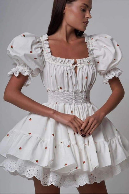 Amora™ Rebecca Baskılı Puf Kollu Mini Elbise
