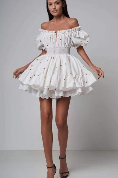 Amora™ Rebecca Baskılı Puf Kollu Mini Elbise