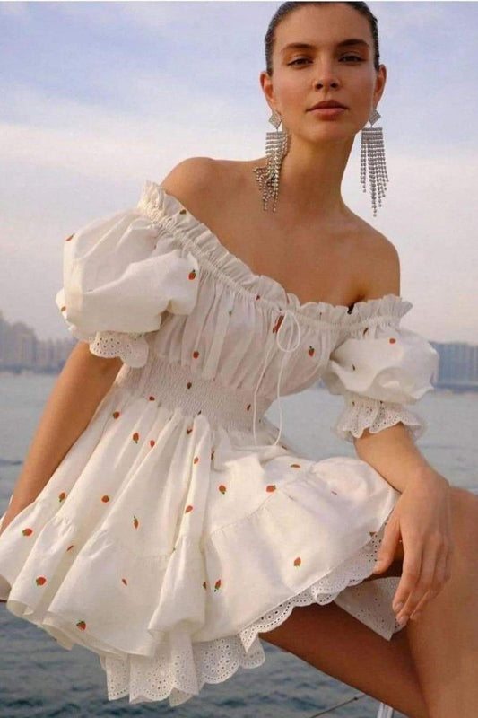 Amora™ Rebecca Baskılı Puf Kollu Mini Elbise
