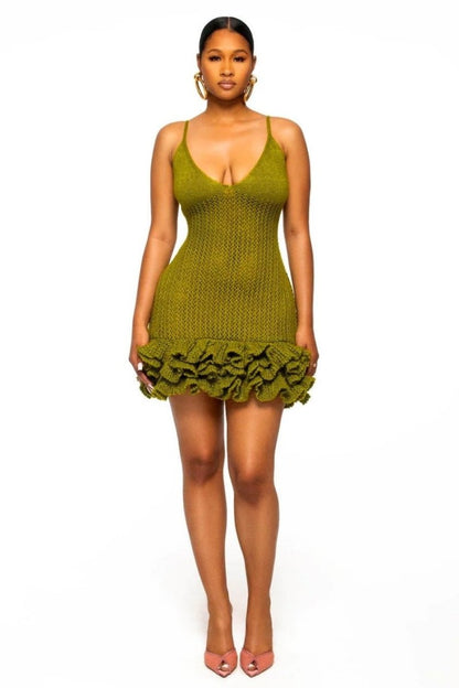 Amora™ Sara V Yaka Volanlı Etek Örgü Mini Elbise