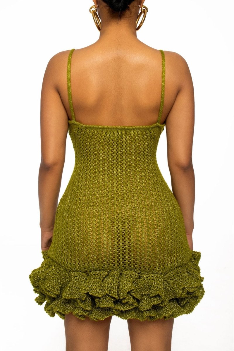 Amora™ Sara V Yaka Volanlı Etek Örgü Mini Elbise
