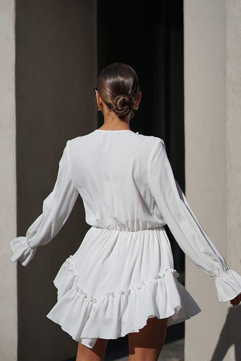 Amora™ Sharon V Yaka Volanlı Mini Elbise