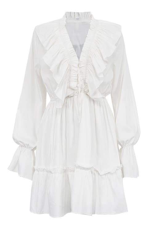 Amora™ Sharon V Yaka Volanlı Mini Elbise
