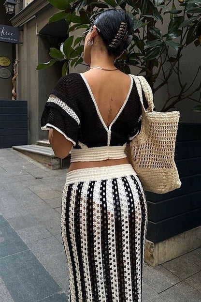 Amora™ Sibyl Hollow Out Çizgili Örgü Seti