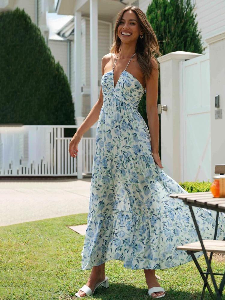 Amora™ Sue Çiçek Baskılı Halter Yaka Uzun Sundress