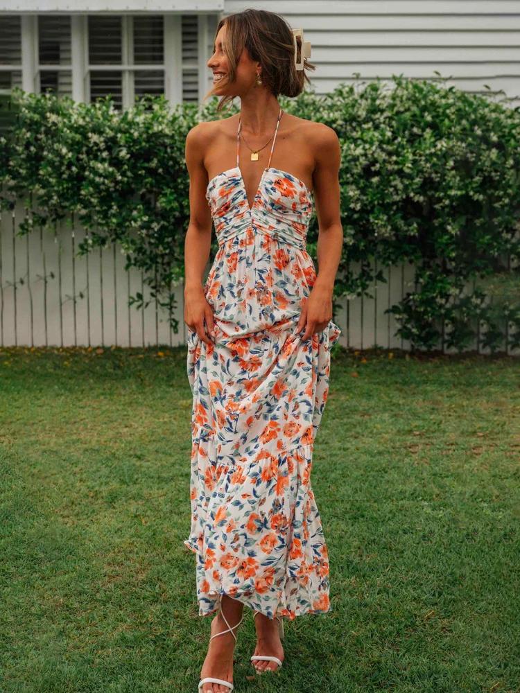 Amora™ Sue Çiçek Baskılı Halter Yaka Uzun Sundress