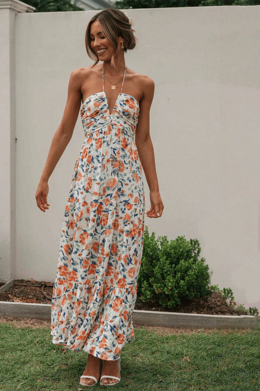 Amora™ Sue Çiçek Baskılı Halter Yaka Uzun Sundress