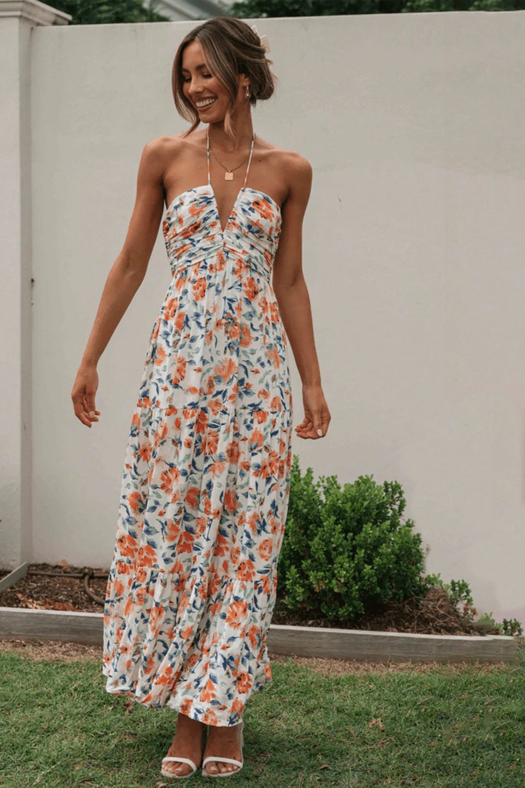 Amora™ Sue Çiçek Baskılı Halter Yaka Uzun Sundress