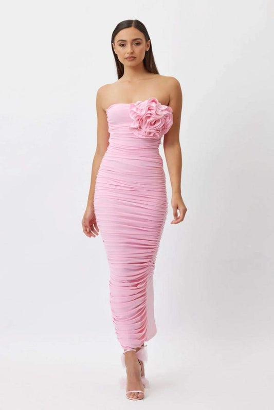 Amora™ Tina Çiçek Straplez Midi Elbise
