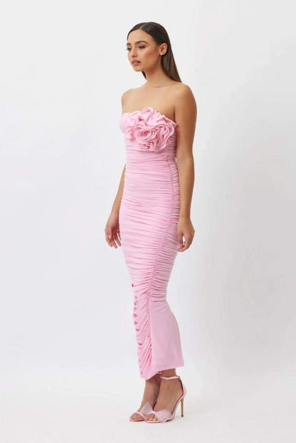 Amora™ Tina Çiçek Straplez Midi Elbise