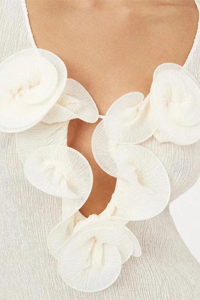 Amora™ Trista Çiçekli V Yaka Polyester Uzun Yırtmaçlı Elbise
