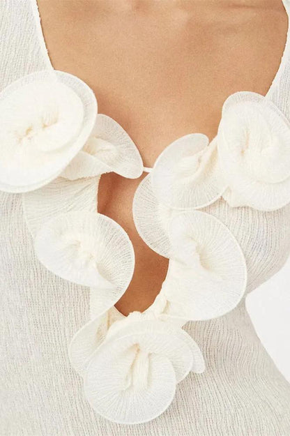 Amora™ Trista Çiçekli V Yaka Polyester Uzun Yırtmaçlı Elbise