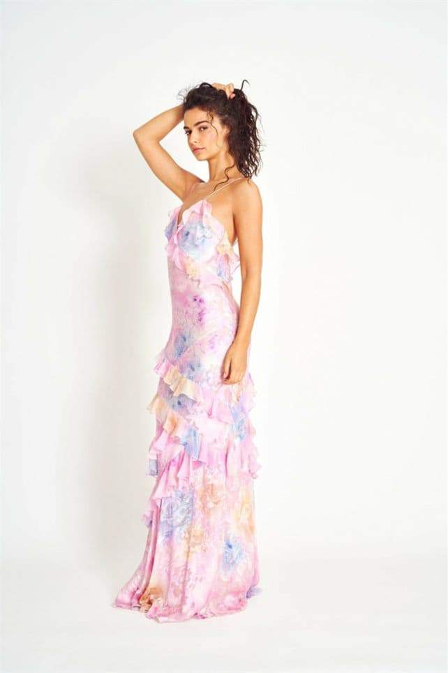 Amora™ Virginia Çiçekli Volanlı Uzun Slip Elbise