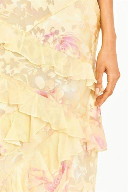 Amora™ Virginia Çiçekli Volanlı Uzun Slip Elbise